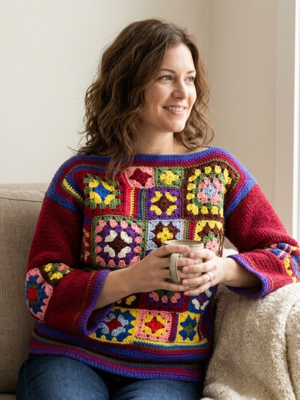 Handmade granny square knit sweater